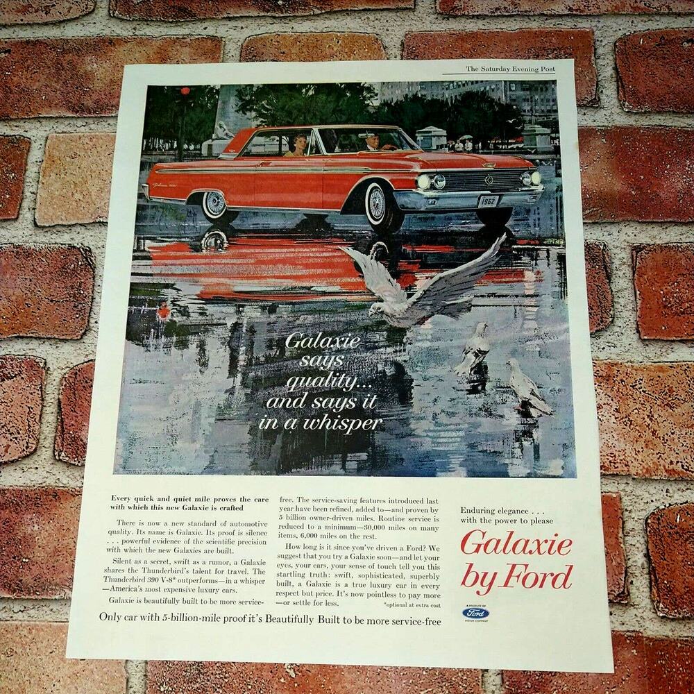 1961 Ford Galaxie Quality / Whisper - Red Car - Original Vtg PRINT‎ AD Ephemera